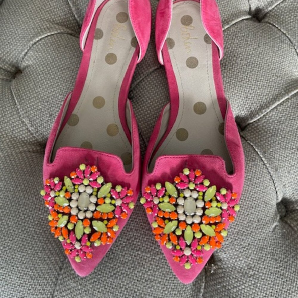 Boden Leah Pink Suede Jeweled Flats